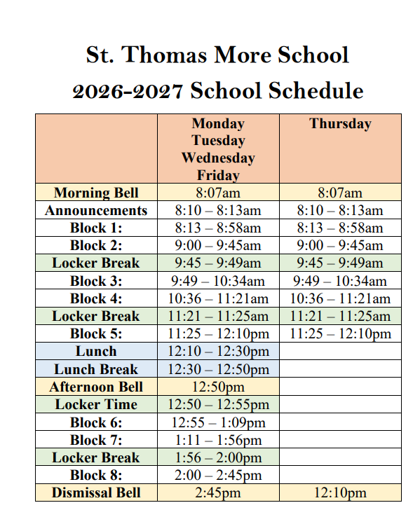 bell schedule 2026