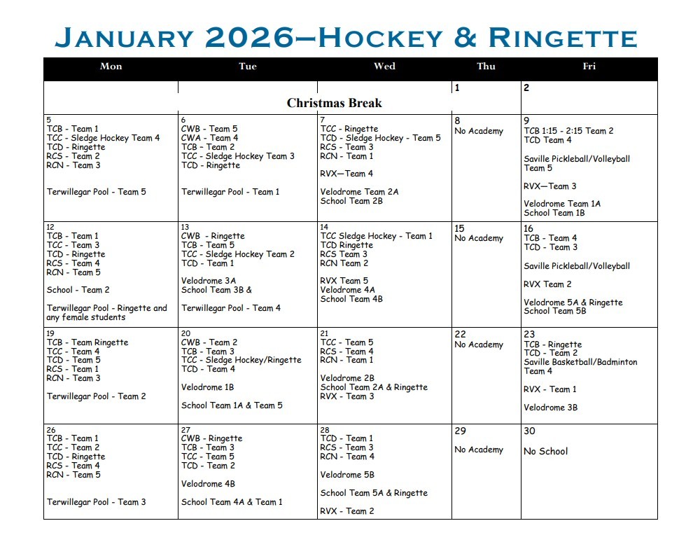 January 2026 Hockey and Ringette